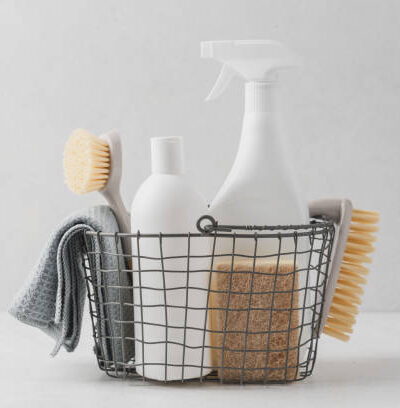 Cleaning agent, rag, sponge, brushes. cleaning service concept