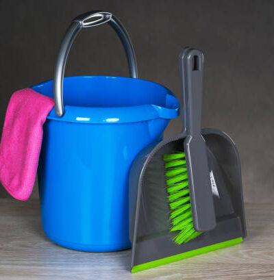 Color cleaning products concept. wooden flor. place for typography or logo.